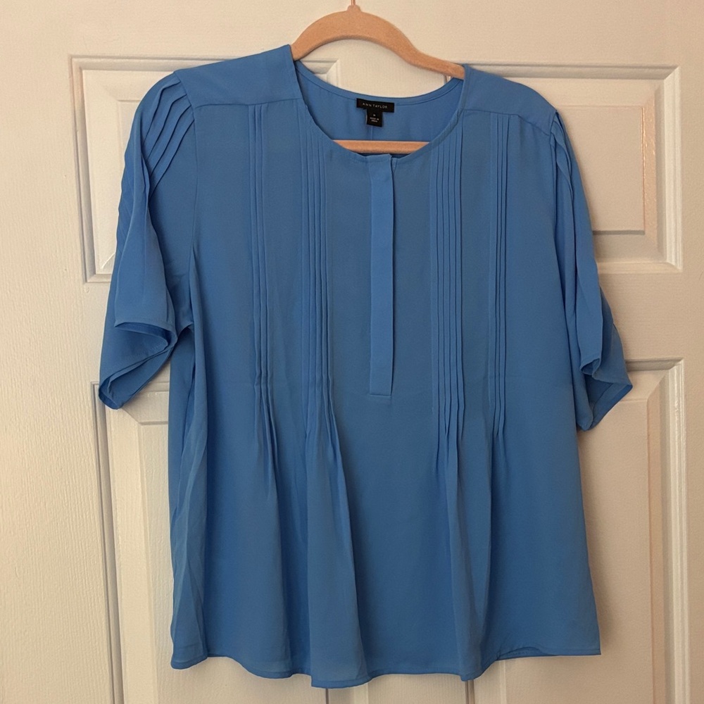 Ann Taylor Sky Blue Pleated Blouse